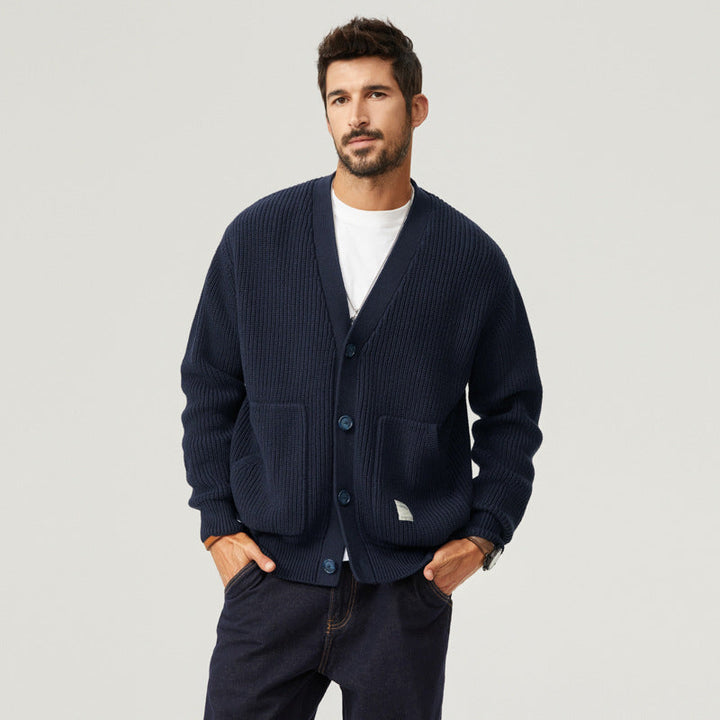 Workroom | Chunky Rib Knit V-Neck Men's Cardigan