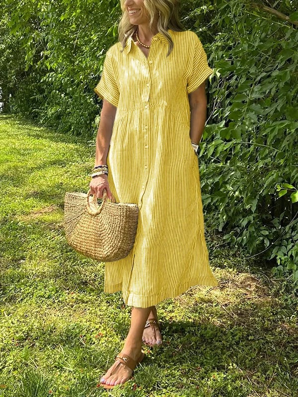 Brielle | Striped Shirt Dress – Casual Linen Midi Summer Dress