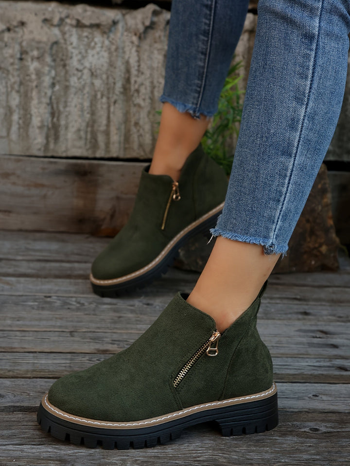 Zeva | Cheetah Print Side Zip Chunky Lug Sole Ankle Boots
