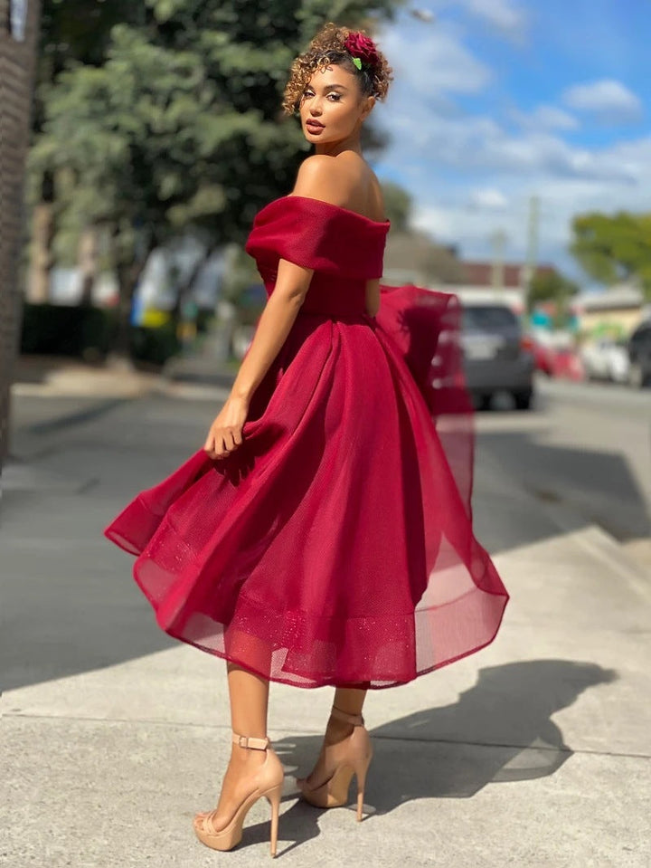 Arabella | Tulle Off The Shoulder Dress Midi Ballgown