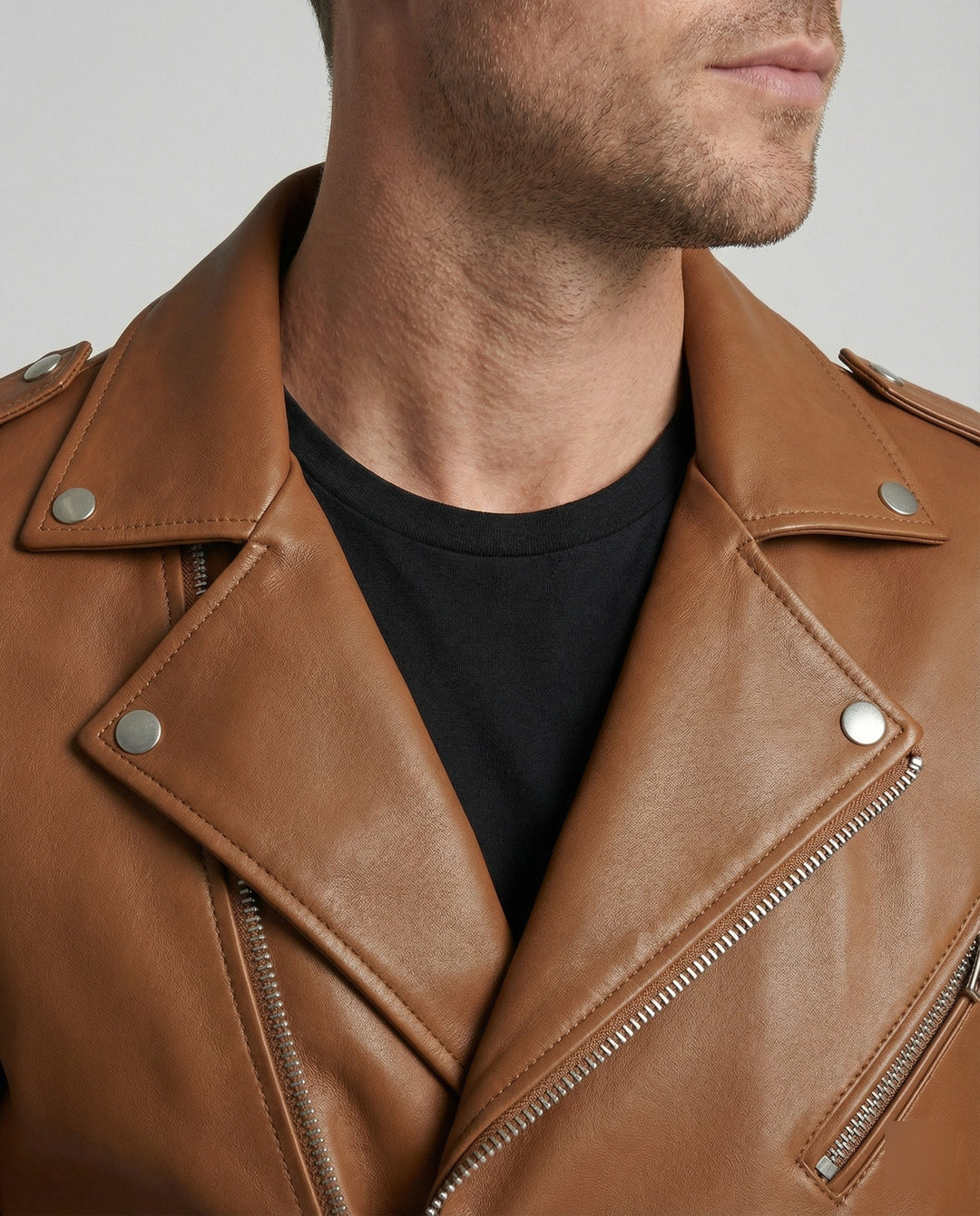 Bronco | Classic Belted Moto Leather Jacket with Epaulette Detail