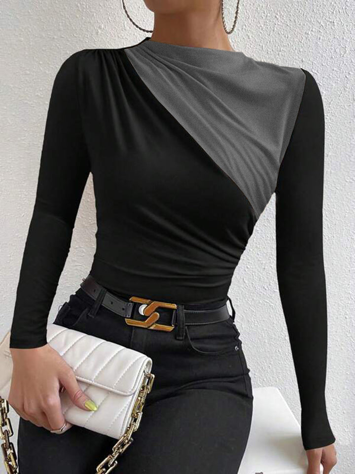 Duality | Colour Block Ruched Long Sleeve Fitted Womens Top