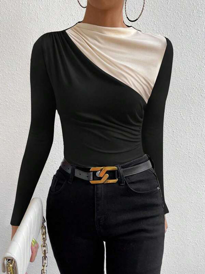 Duality | Colour Block Ruched Long Sleeve Fitted Womens Top