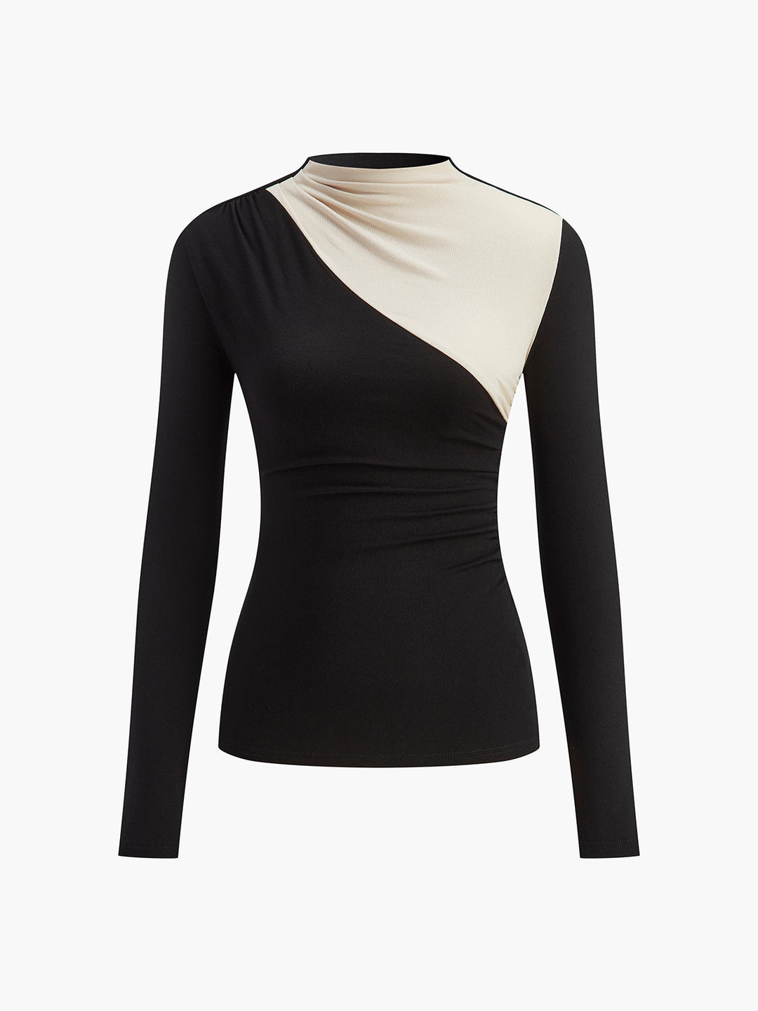 Duality | Colour Block Ruched Long Sleeve Fitted Womens Top
