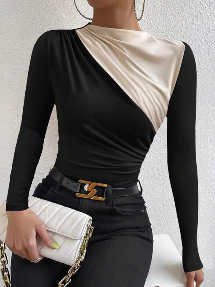 Duality | Colour Block Ruched Long Sleeve Fitted Womens Top