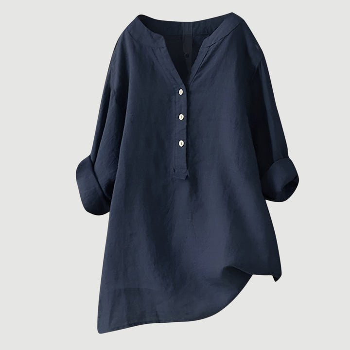 Roseau | V-Neck Linen Button-Up Tunic Blouse