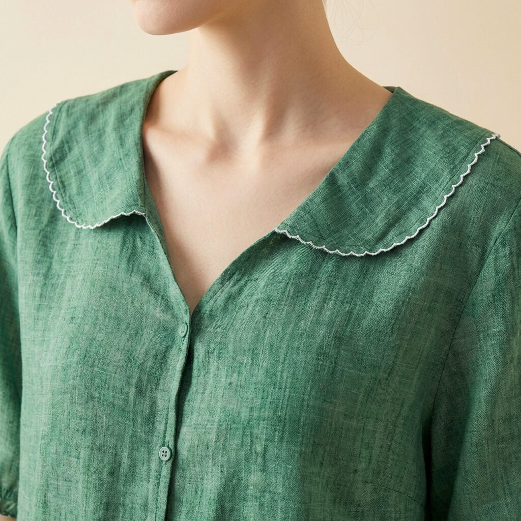 Petra | Peter Pan Collar Frill Cuff Linen Womens Blouse