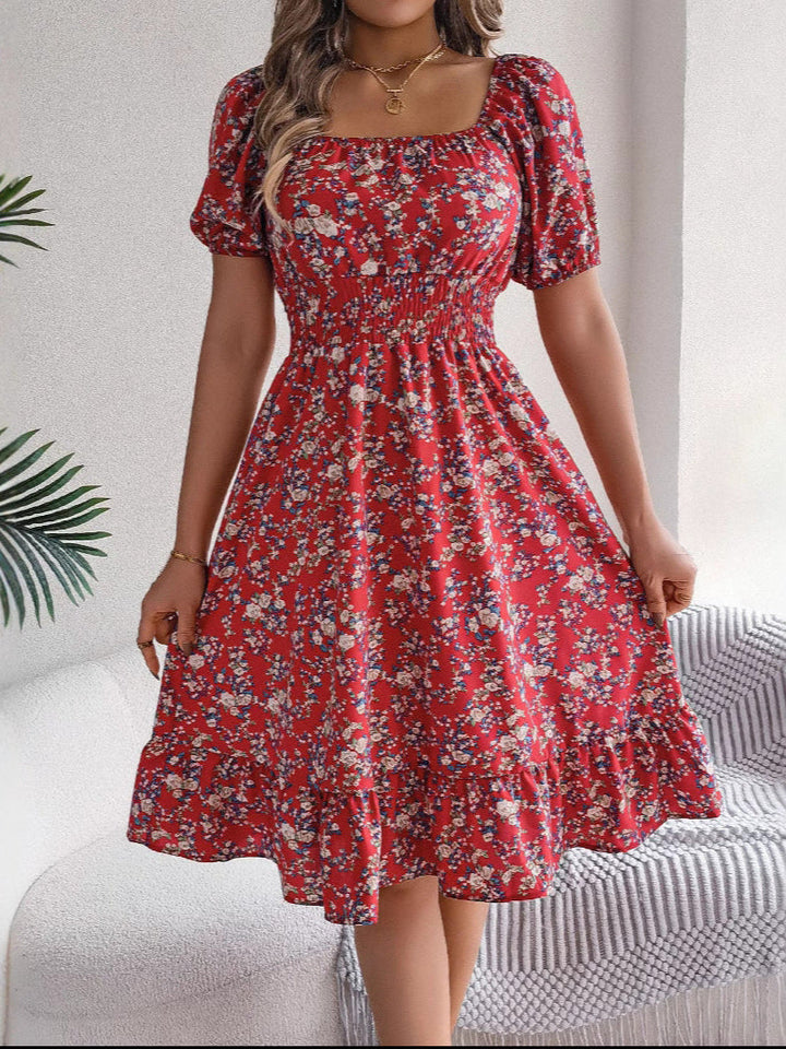 Fleur | Floral Off The Shoulder Dress Smocked Midi