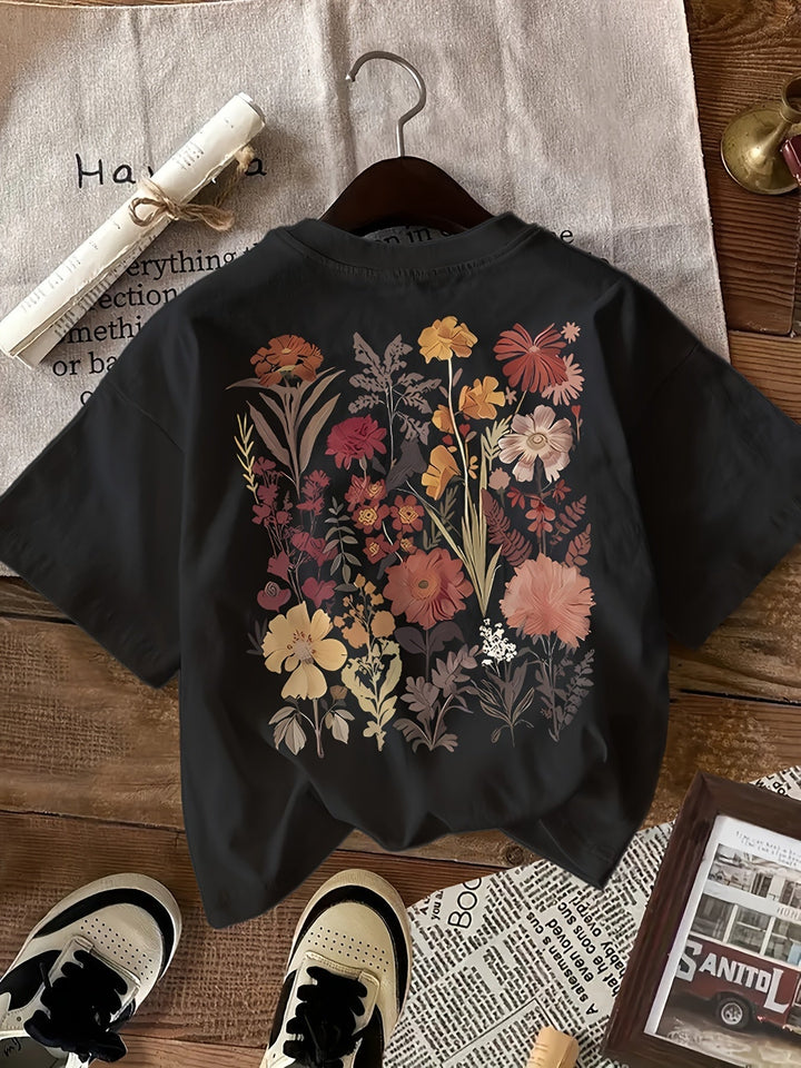 Wildflower | Botanical Chest Print Oversized Womens T Shirt