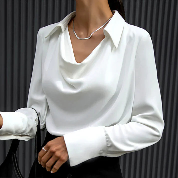 Sophia | Cowl Neck Silk Blouse – Women's Elegant Long Sleeve Work Shirt