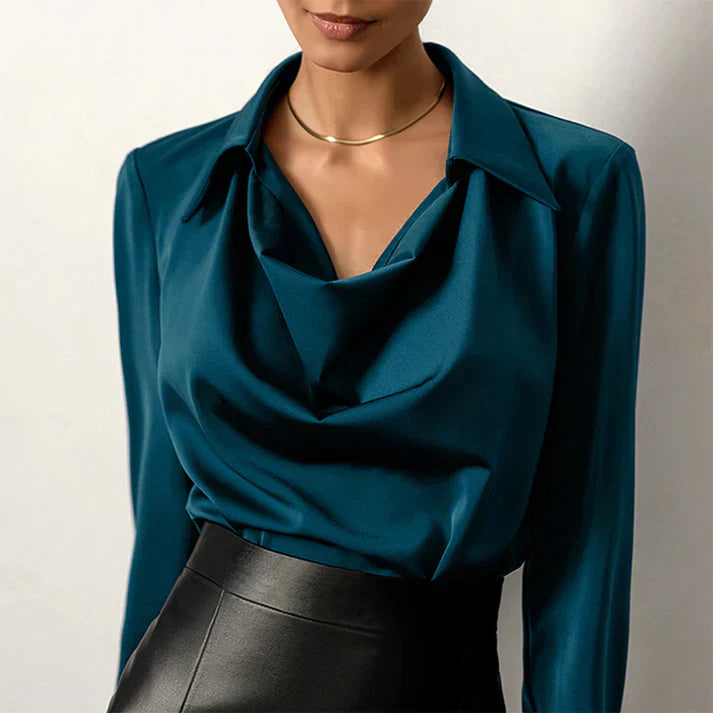 Sophia | Cowl Neck Silk Blouse – Women's Elegant Long Sleeve Work Shirt
