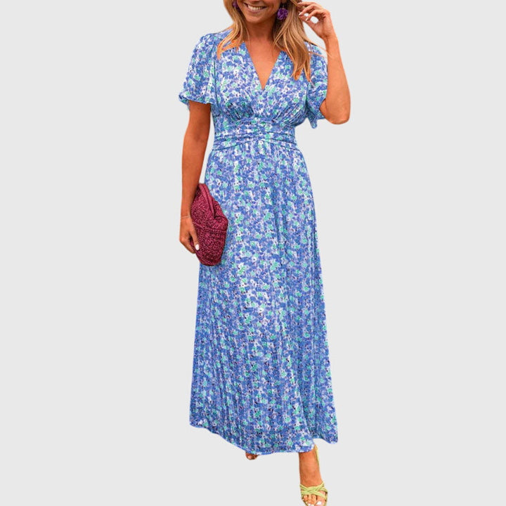 Marigold | Floral Ruched-Waist Pleated Maxi Summer Dress