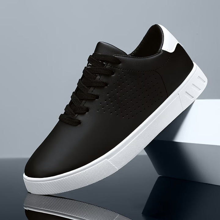 Lawton | Perforated Leather Tan Collar Lace-Up White Sneakers Mens Shoes