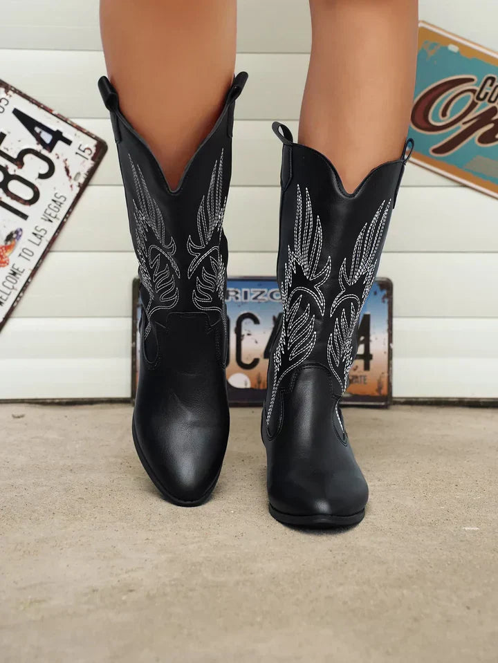 Glitter | Metallic Embroidered Mid Calf Womens Cowboy Boots