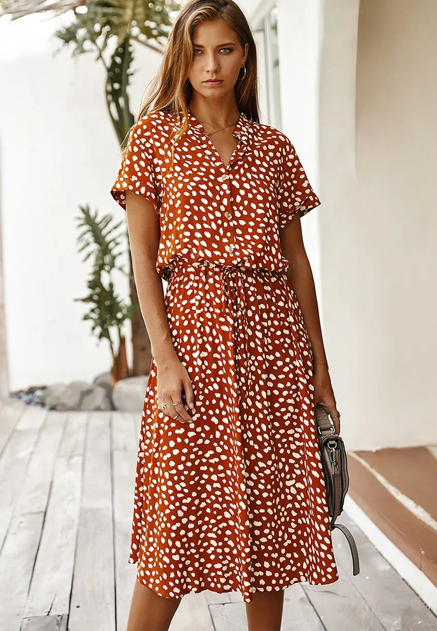 Spots | Dalmatian Print Tie Waist Button Midi Dress