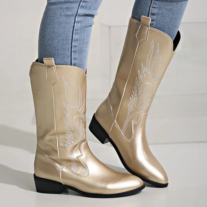 Glitter | Metallic Embroidered Mid Calf Womens Cowboy Boots
