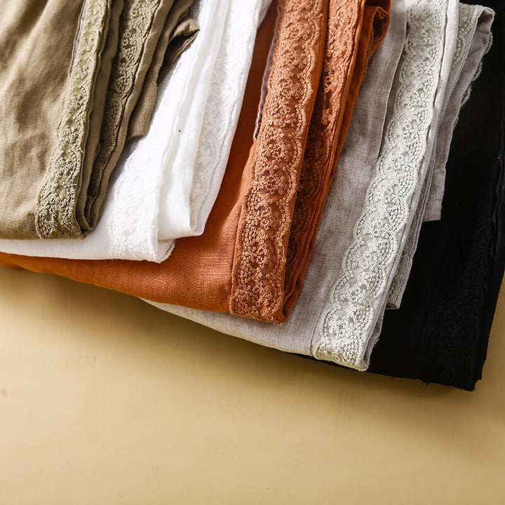 Celeste | Women's Linen Pants with Lace Trim