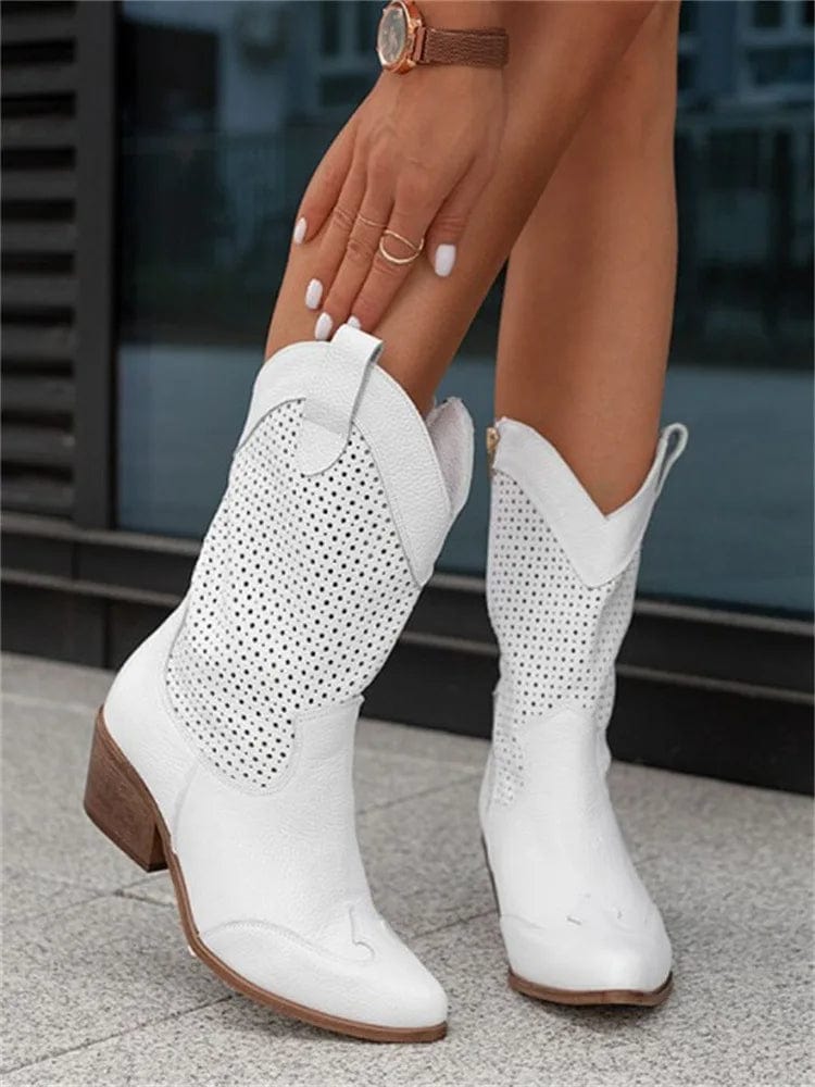 Sable | Perforated Suede Western Mid Calf Boots