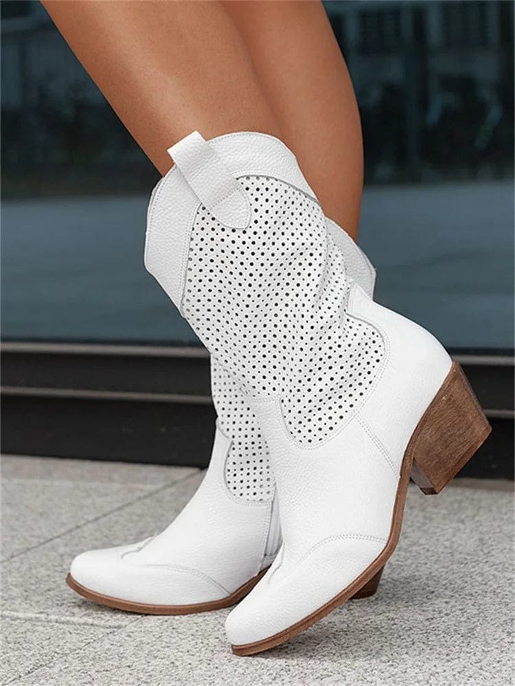 Sable | Perforated Suede Western Mid Calf Boots