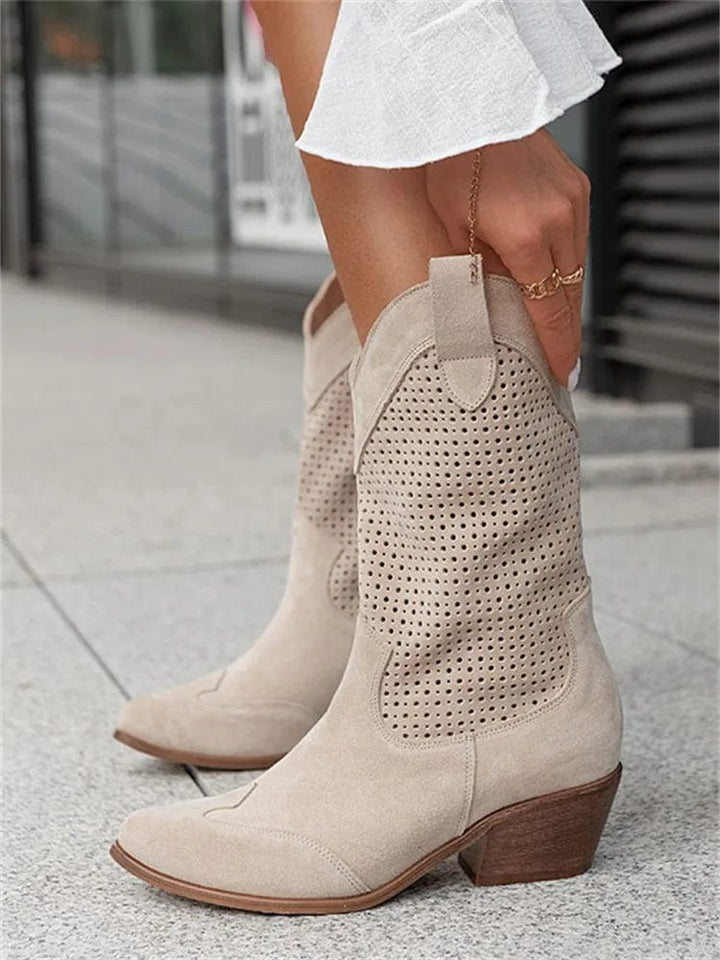 Sable | Perforated Suede Western Mid Calf Boots
