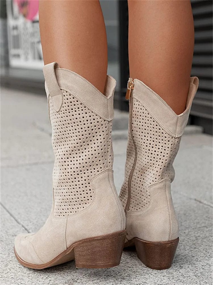 Sable | Perforated Suede Western Mid Calf Boots