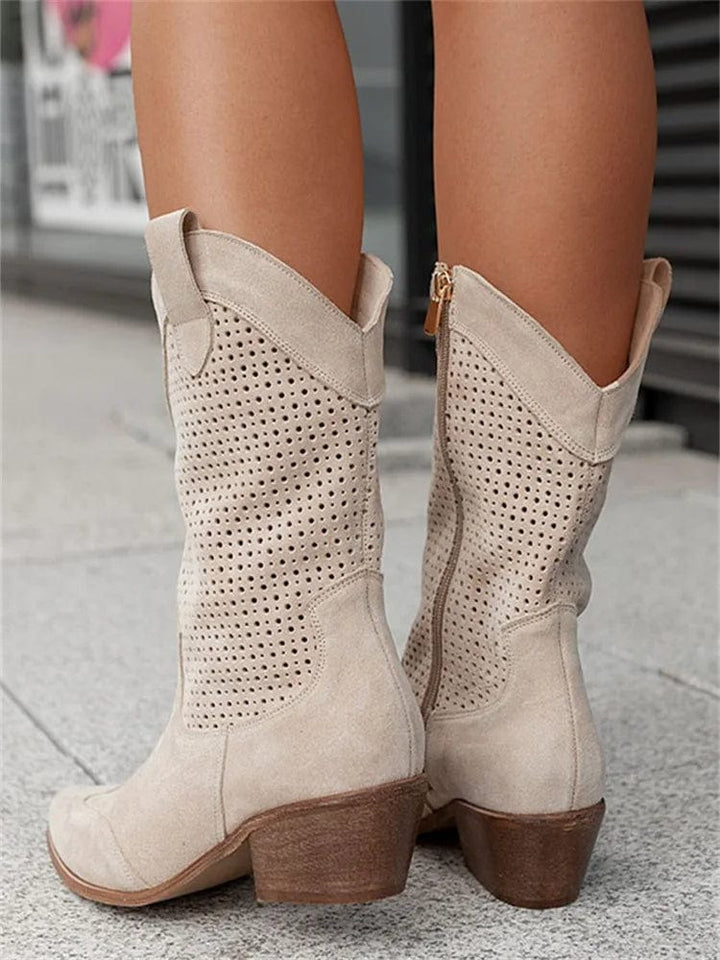 Sable | Perforated Suede Western Mid Calf Boots