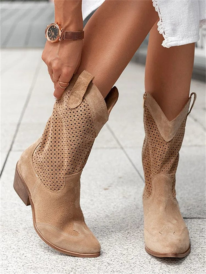 Sable | Perforated Suede Western Mid Calf Boots