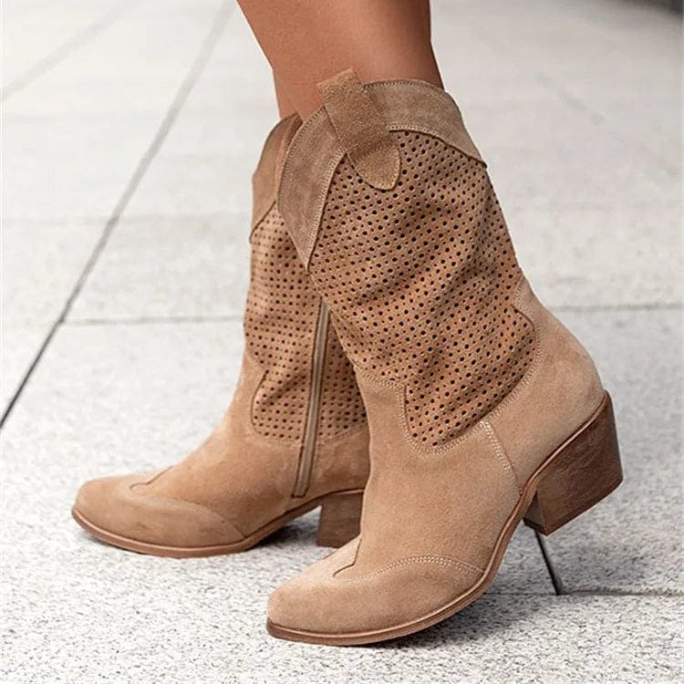 Sable | Perforated Suede Western Mid Calf Boots