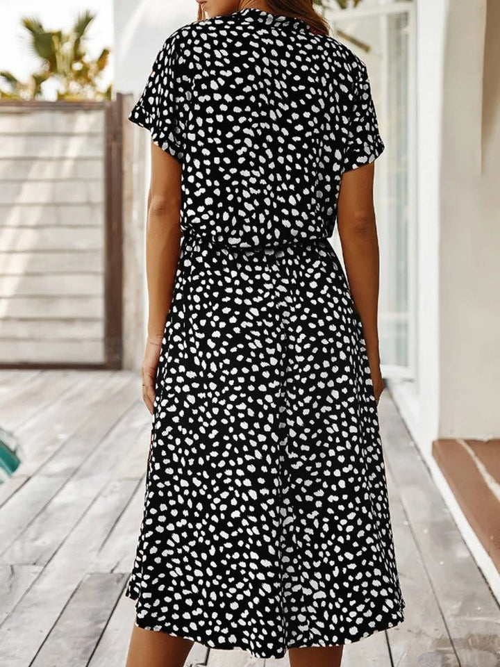 Spots | Dalmatian Print Tie Waist Button Midi Dress