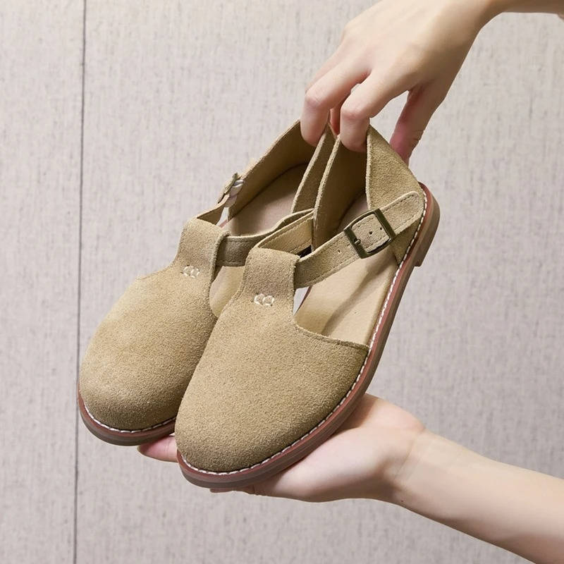 Wrenley | Suede T-Bar Buckle Orthopedic Flats for Women