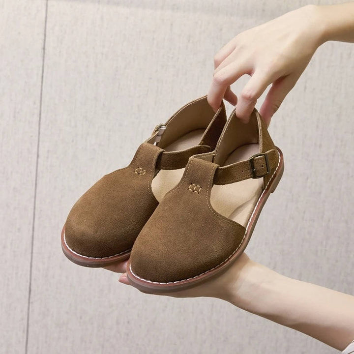 Wrenley | Suede T-Bar Buckle Orthopedic Flats for Women