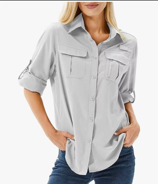 Scout | Utility Pocket Roll Sleeve Casual Womens Blous