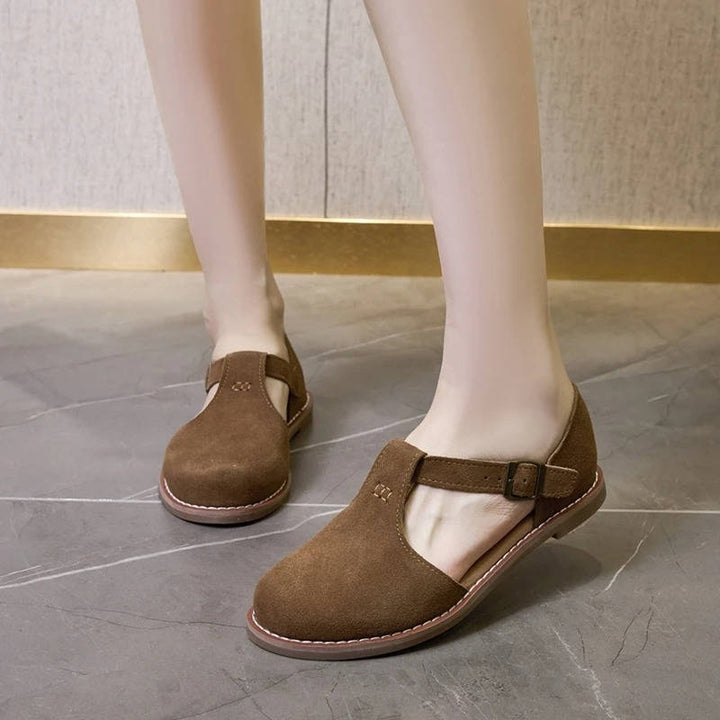 Wrenley | Suede T-Bar Buckle Orthopedic Flats for Women