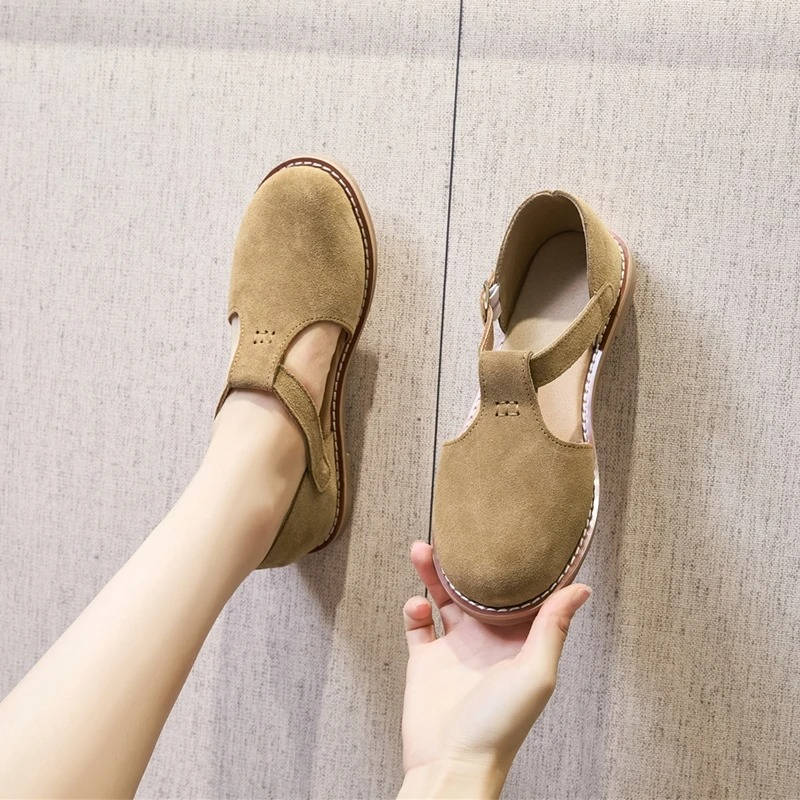 Wrenley | Suede T-Bar Buckle Orthopedic Flats for Women