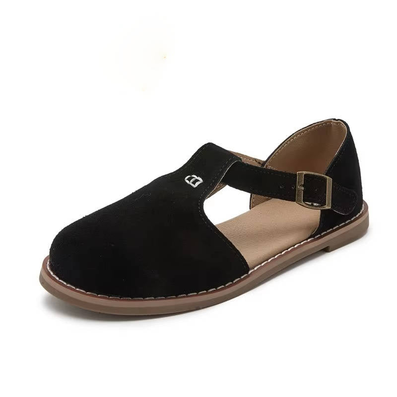 Wrenley | Suede T-Bar Buckle Orthopedic Flats for Women