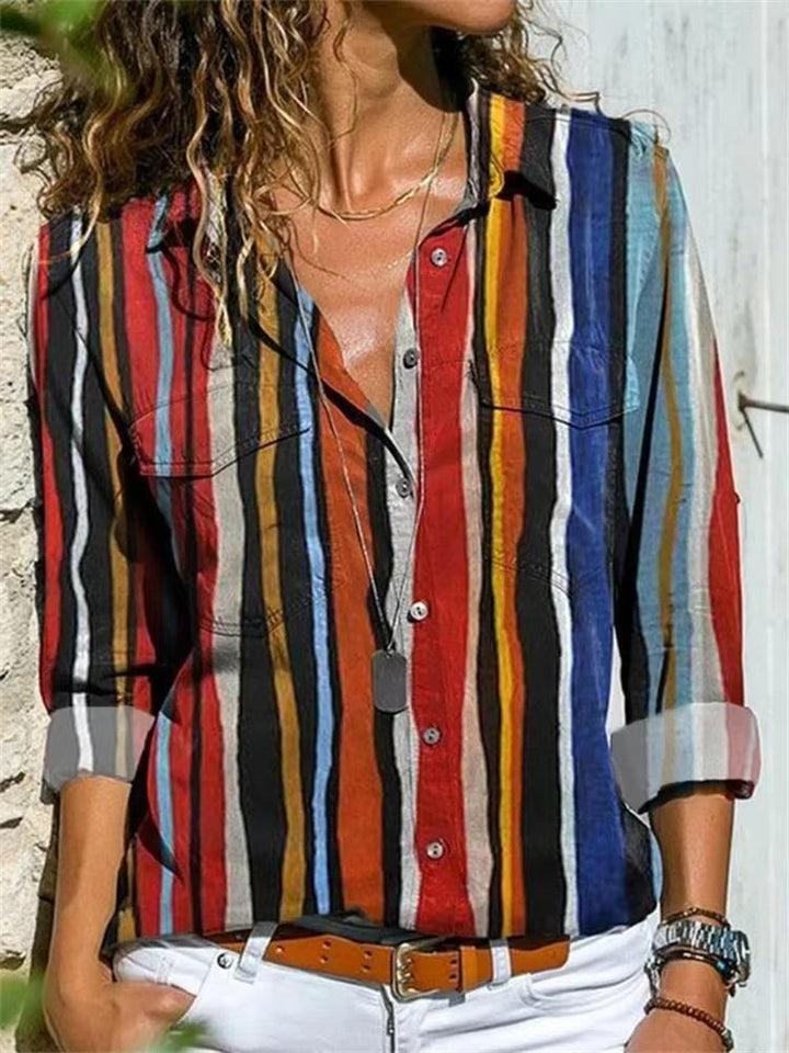 Prism | Geometric Print Long Sleeve Button Womens Blouse