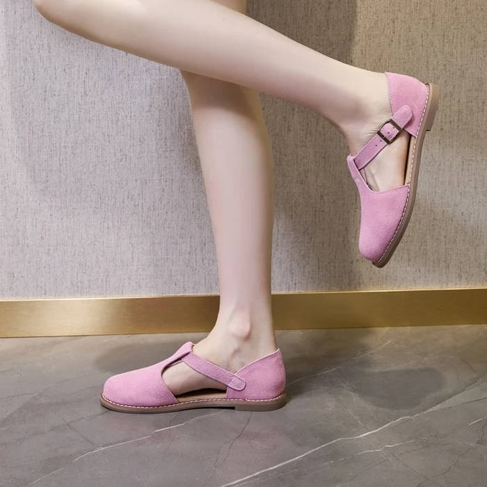Wrenley | Suede T-Bar Buckle Orthopedic Flats for Women