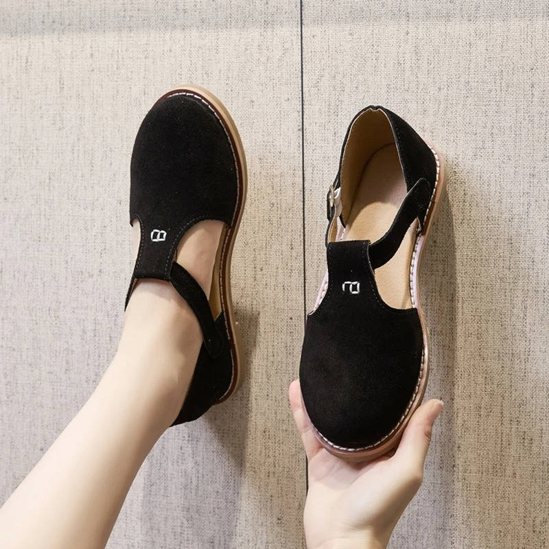 Wrenley | Suede T-Bar Buckle Orthopedic Flats for Women