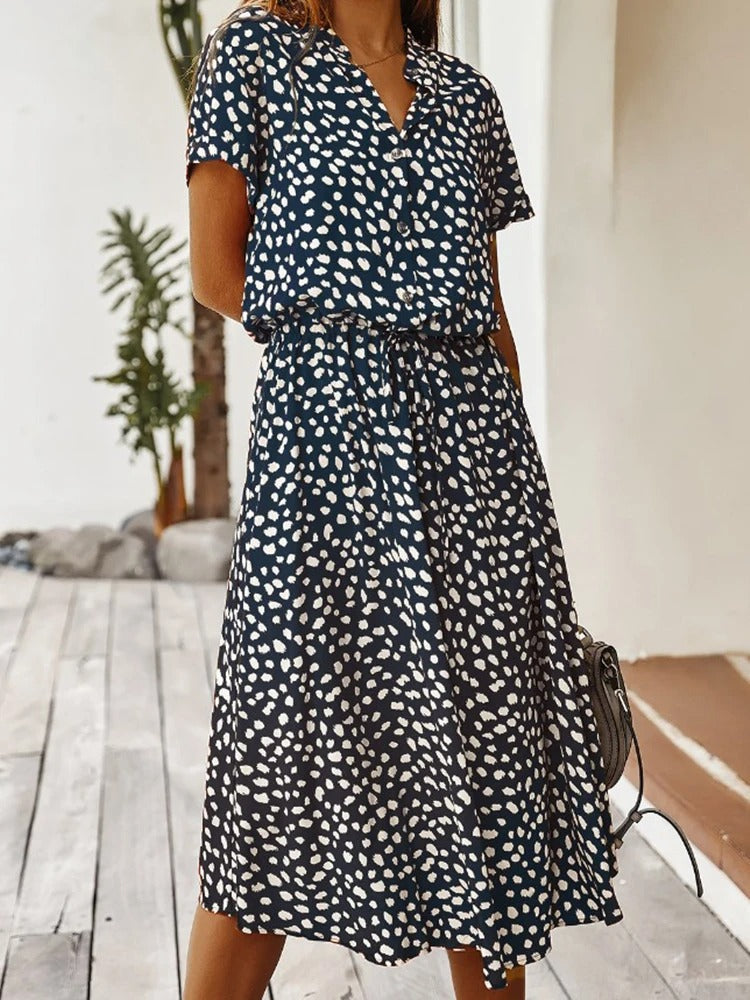 Spots | Dalmatian Print Tie Waist Button Midi Dress