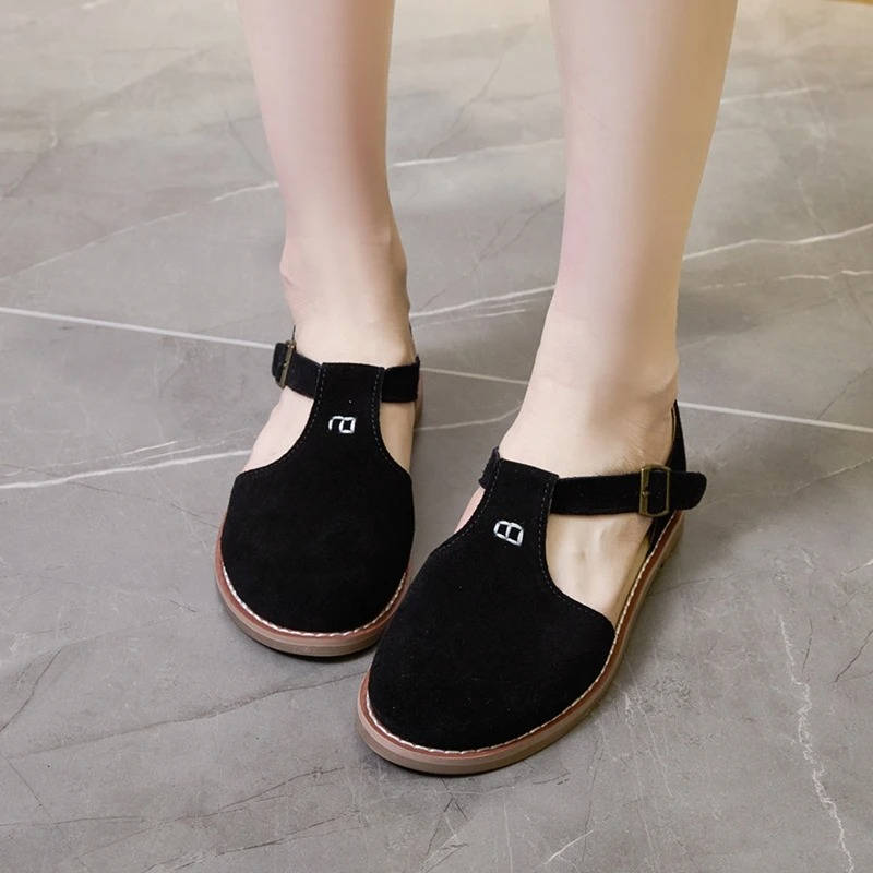 Wrenley | Suede T-Bar Buckle Orthopedic Flats for Women