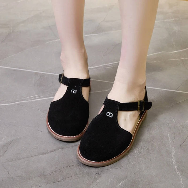 Wrenley | Suede T-Bar Buckle Orthopedic Flats for Women