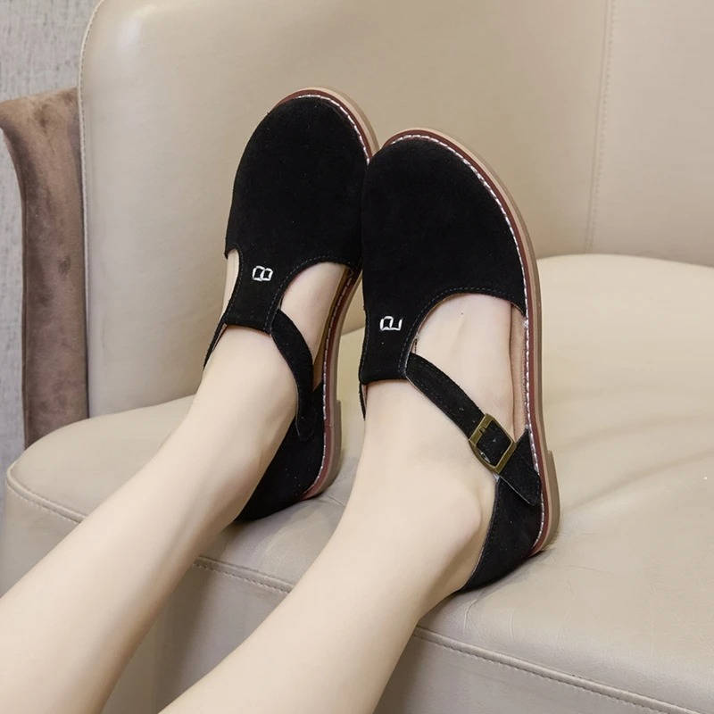 Wrenley | Suede T-Bar Buckle Orthopedic Flats for Women