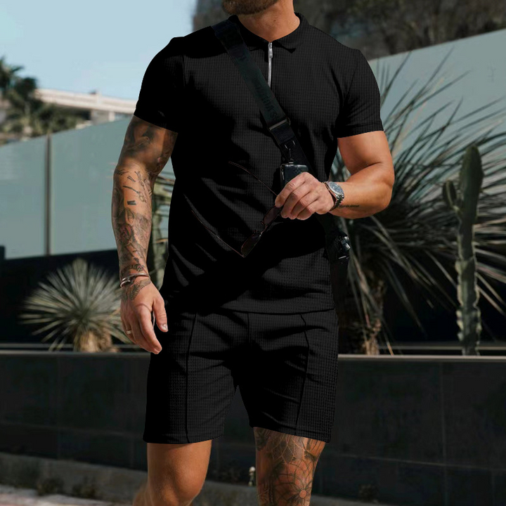 Harmon | Men's Waffle Knit Zip Polo Co-ord Set