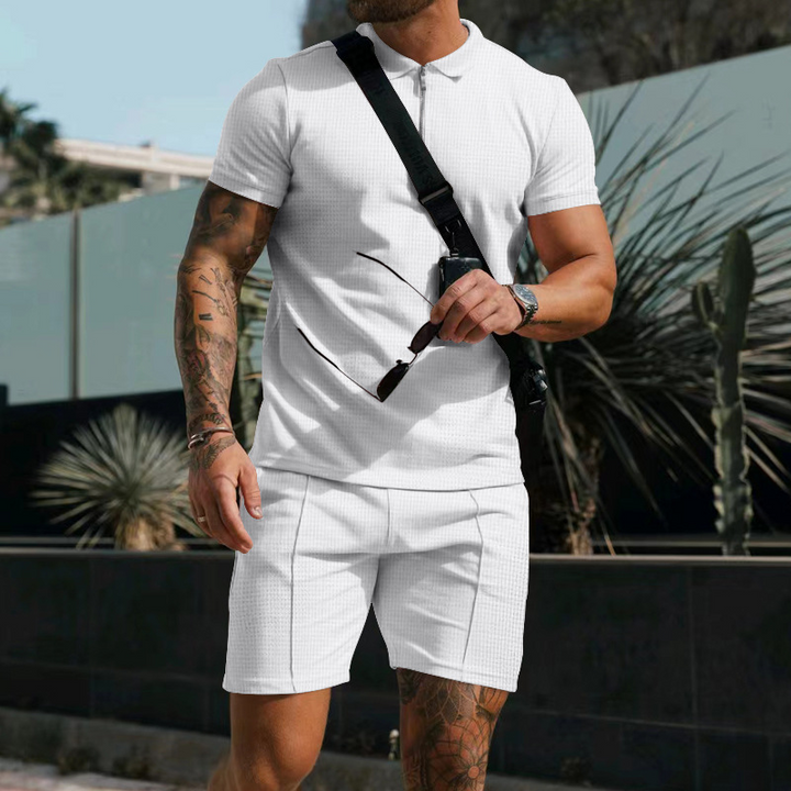 Harmon | Men's Waffle Knit Zip Polo Co-ord Set