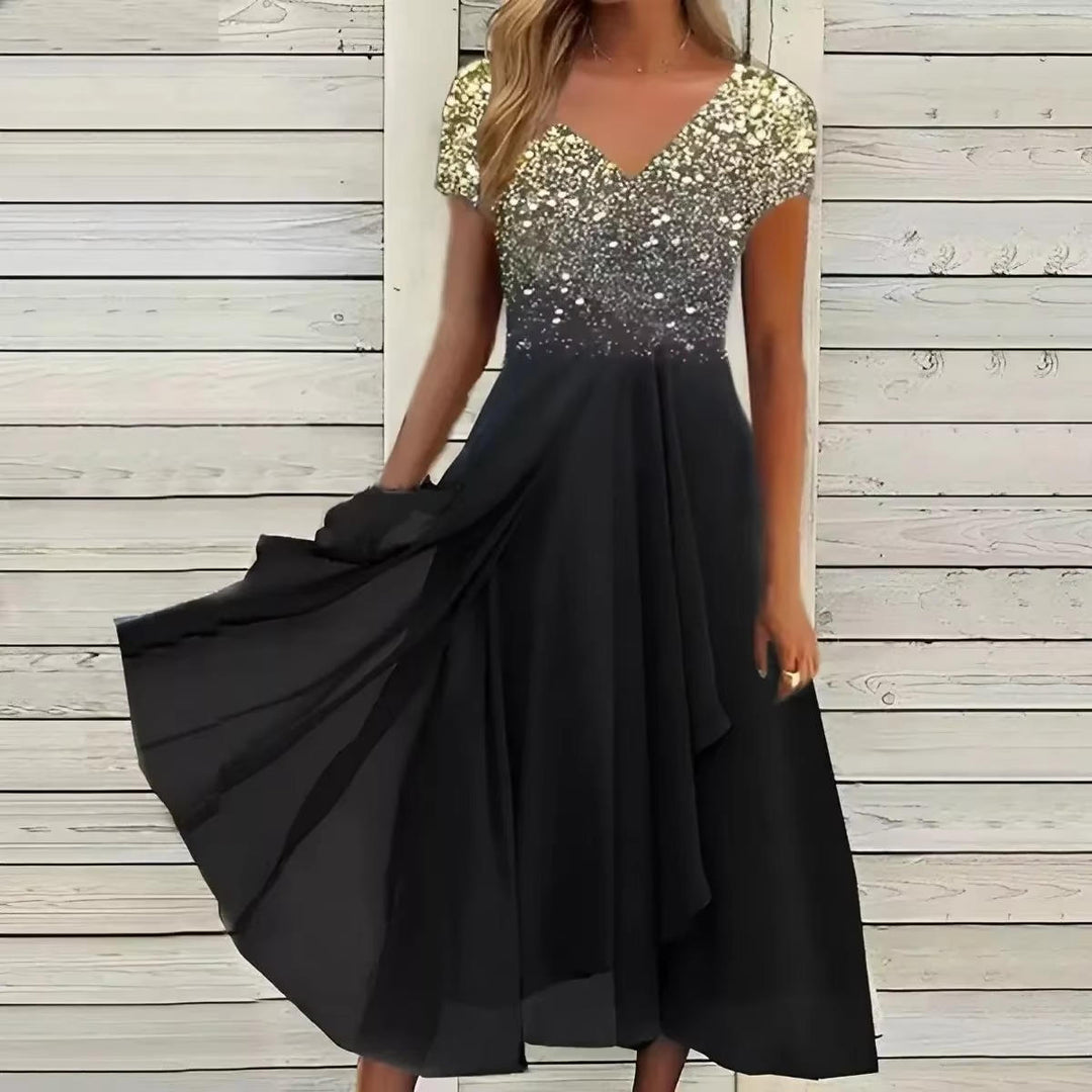 Estelle | Floral Print V-Neck Midi Cocktail Dress