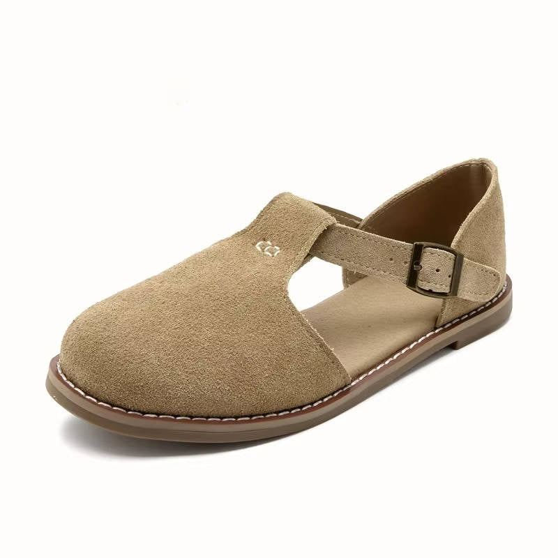 Wrenley | Suede T-Bar Buckle Orthopedic Flats for Women