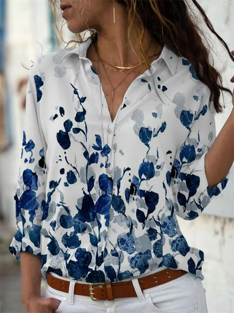 Prism | Geometric Print Long Sleeve Button Womens Blouse
