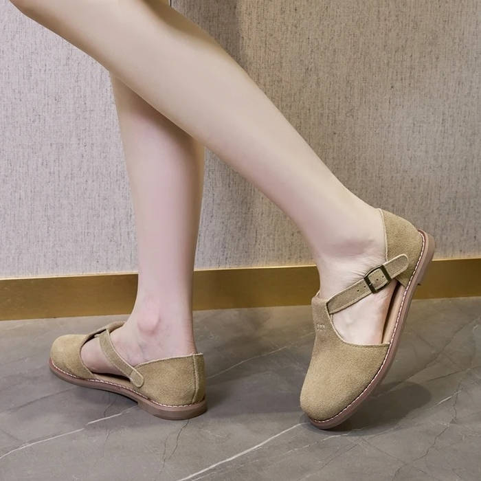 Wrenley | Suede T-Bar Buckle Orthopedic Flats for Women