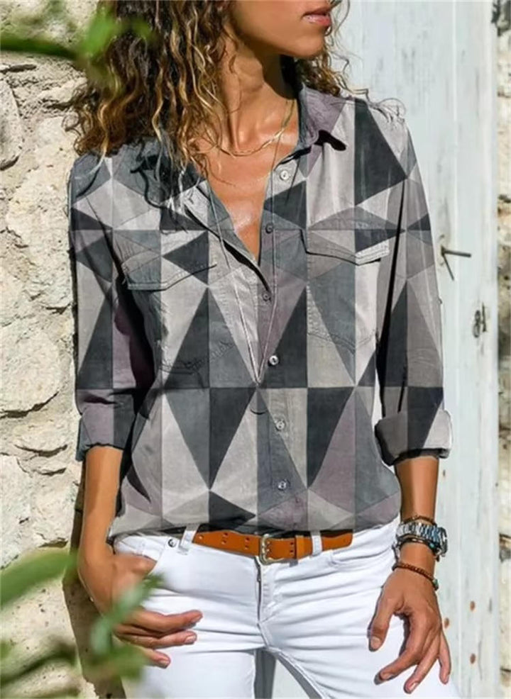Prism | Geometric Print Long Sleeve Button Womens Blouse