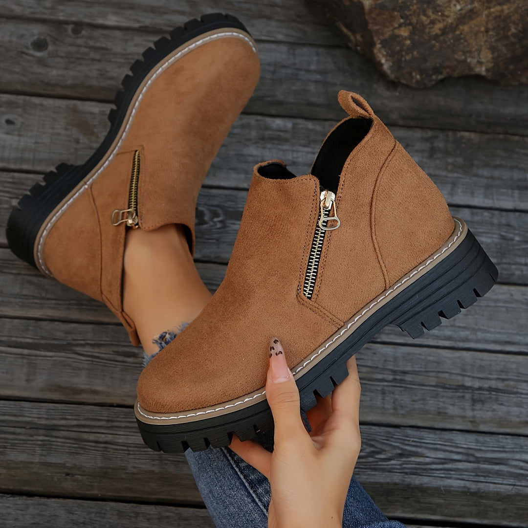 Zeva | Cheetah Print Side Zip Chunky Lug Sole Ankle Boots
